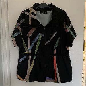 OZAI N KU multicolored utility jacket full M zippered pockets easy toggle waist.